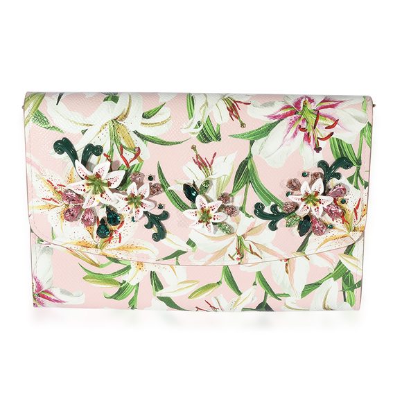 Dolce & Gabbana Pink Floral Print Coated Canvas Embellished Clutch - Picture 2 of 8